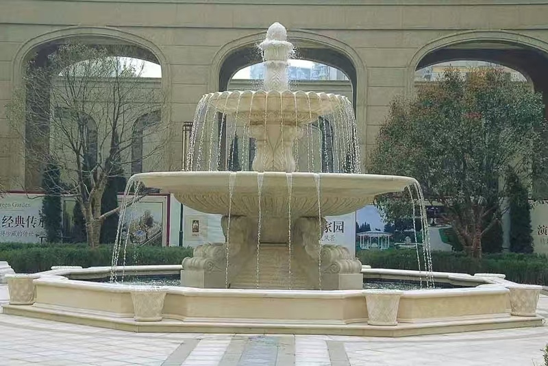 桂林 黄金麻花岗岩异型加工——户外庭院石雕流水喷泉