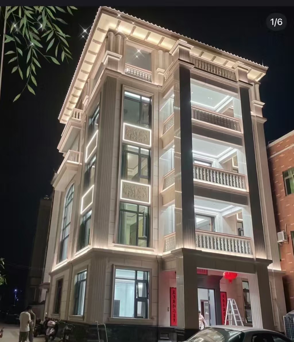 桂林 芝麻白花岗岩别墅外墙夜间效果