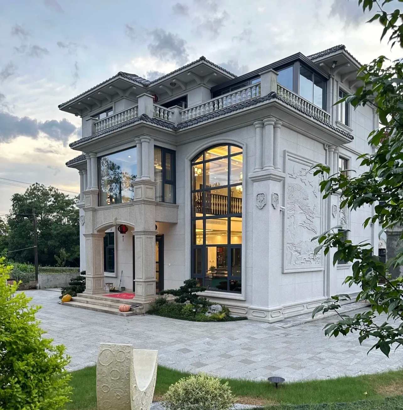 桂林 白麻花岗岩私人别墅干挂石材豪华定制