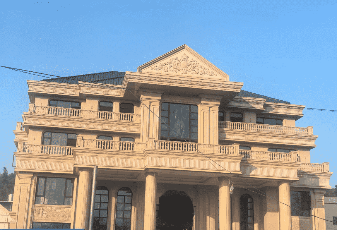 桂林黄金麻别墅外墙干挂石材效果示例